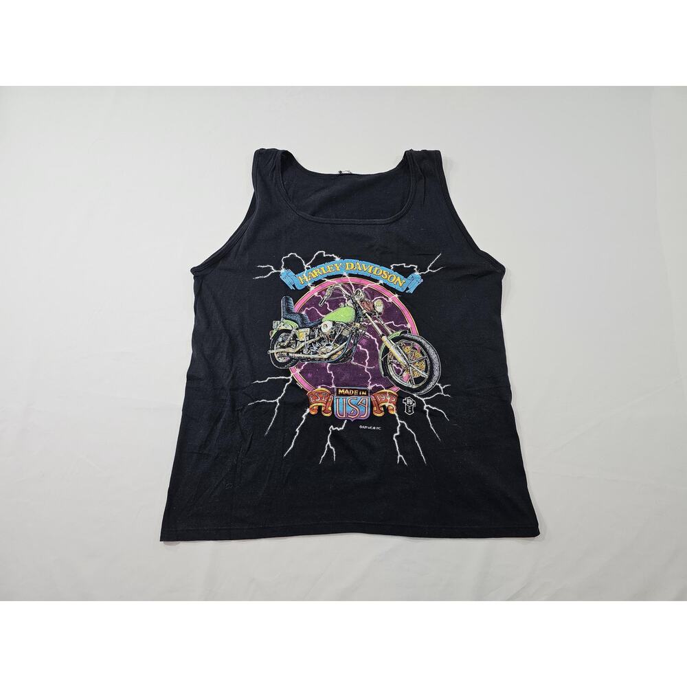 90s Harley Davidson Lightning Fun Wear Black Tank Top Shirt Sz L